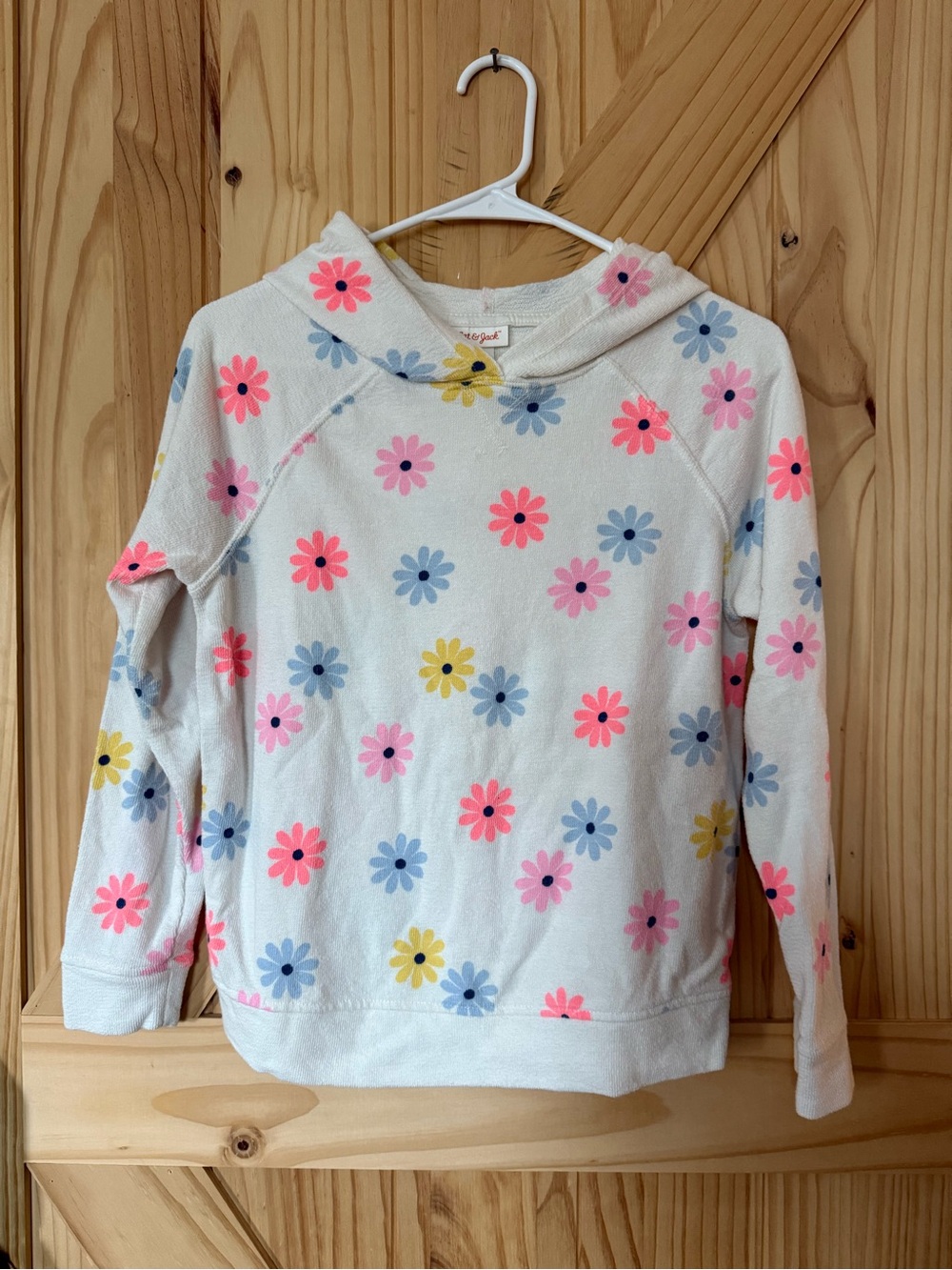 Cat & Jack White Hoodie with Pink, Blue & Yellow Daisy Print